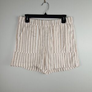 J.Crew Shorts Womens Small White Striped Linen-Blend‎ Drawstring Coastal Beachy